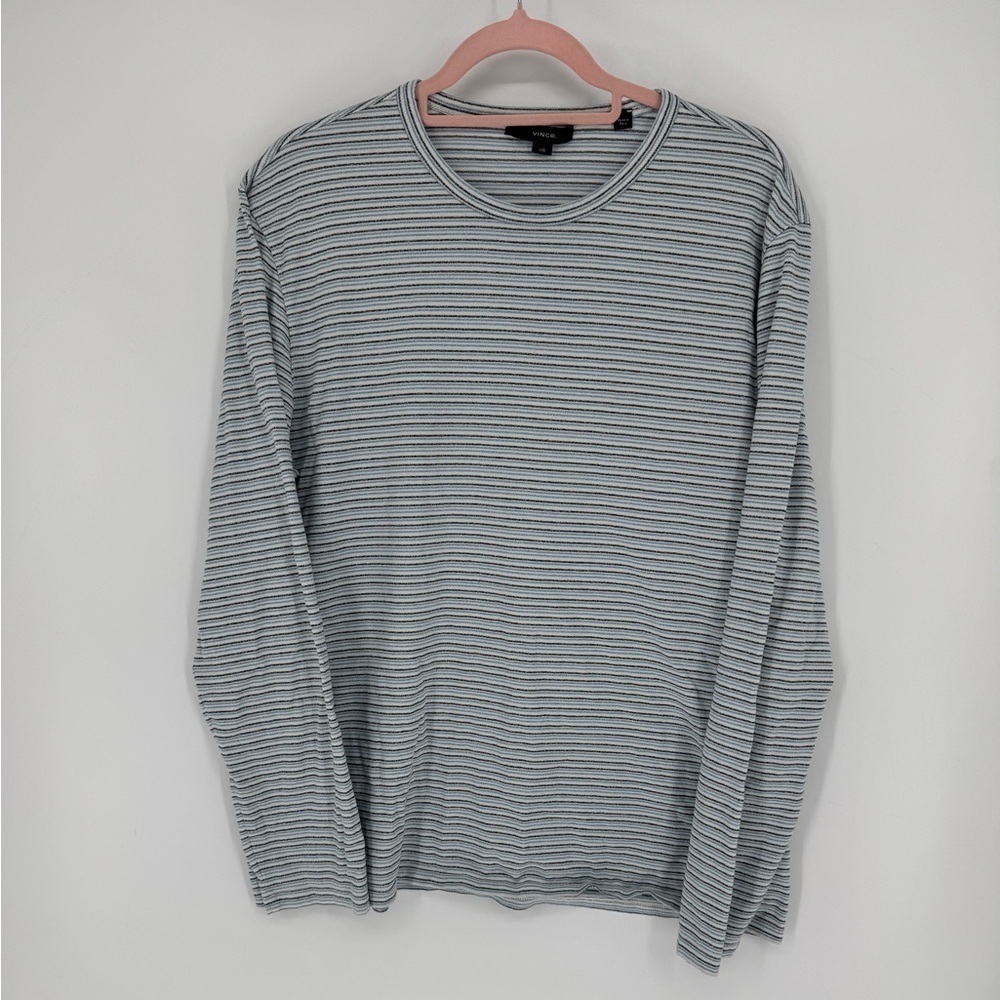 Vince Women's Long Sleeve Striped Neutral 100% Cotton Casual Size Large